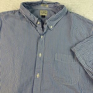 J.CREW Shirt Mens XXL Blue White Striped Cotton Short Sleeve Seersucker Preppy